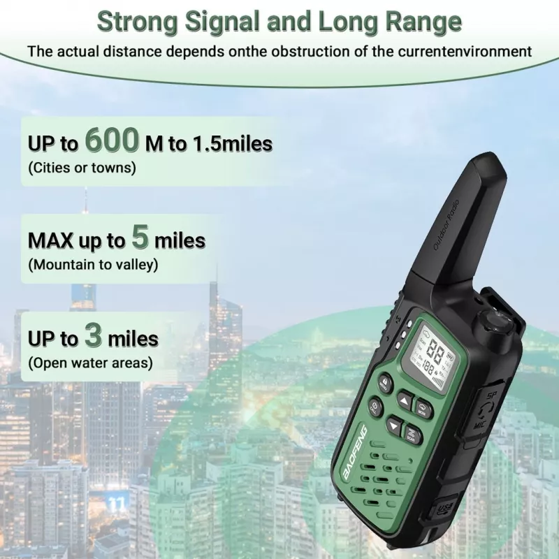 Emisora portátil Baofeng BF-T25E — 16 canales, 2×1400 mAh Li‑Ion, VOX, LCD, verde, set de 2