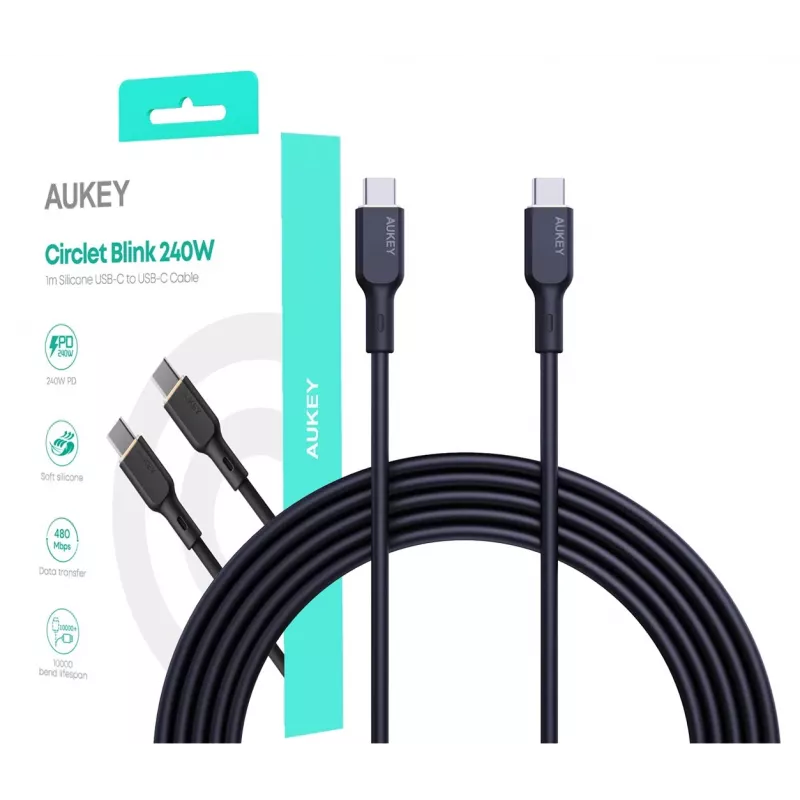 AUKEY CB-SCC241 USB-C Power Delivery PD 240W 5A 20V 1m nailon negro - D