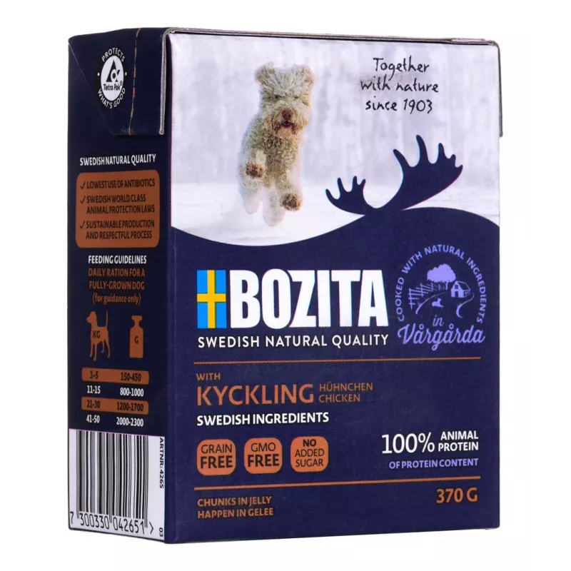 Bozita WITH CHICKEN – trozos en gelatina, 370 g, sin gluten ni soja