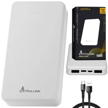 Batería portátil Extralink EPB-078W 10000 mAh blanca, USB-C, salida de 10 W, carga hasta 2 dispositivos