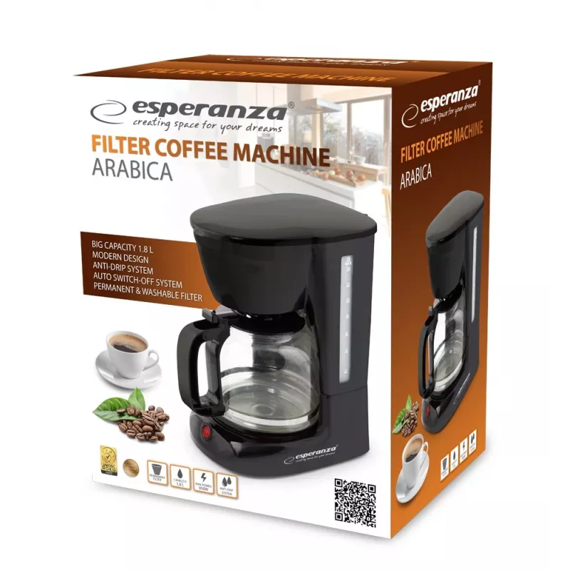 Cafetera de filtro ESPERANZA EKC005 — depósito de agua de 1,8 l, negra, 950 W