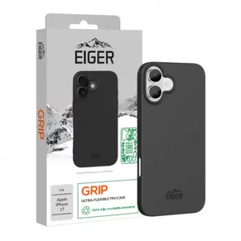 Funda protectora con agarre Eiger para iPhone 17 — negra, carcasa ligera y robusta