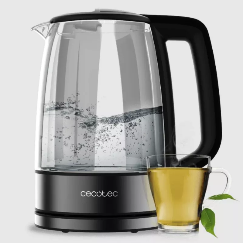 Cecotec ThermoSense 340 Clear hervidor eléctrico, 2200 W, 1,7 l, base giratoria, transparente