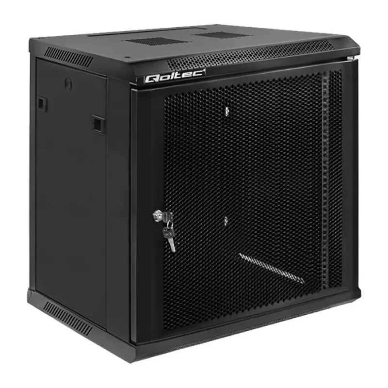 Qoltec 54488 Armario rack de pared de 19 pulgadas, 12U, 600 x 635 x 450 mm, puerta perforada