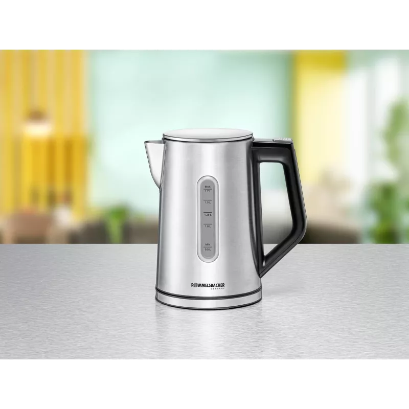 Hervidor eléctrico Rommelsbacher WK 3000 — 1,7 L, 3000 W, acero inoxidable y negro