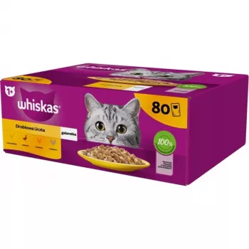 Sobre de comida húmeda para gatos Whiskas Pouch en gelatina con aves 80×85 g