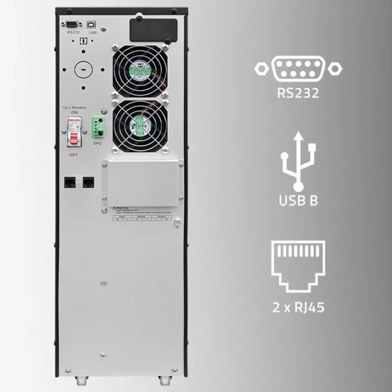 Qoltec 52284 SAI sistema de alimentación ininterrumpida | 10kVA | 10000W | factor de potencia 1,0 | LCD | EPO | USB | online