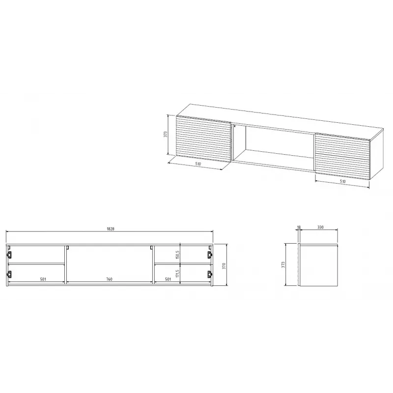 Mueble TV Cama Meble TULA con chimenea eléctrica, 1830×350×370 mm, superficie y marco blancos mate