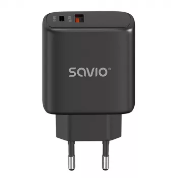 Cargador de exterior SAVIO LA-06/B USB Type-C 30W Power Delivery 1x USB-C negro, 5–20V, 3A/9V, 3A/5V, 3A/12V, 2,1A