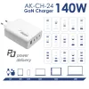 Akyga AK-CH-24 Cargador USB GaN 140 W, 3 x USB-C PD + USB-A, blanco