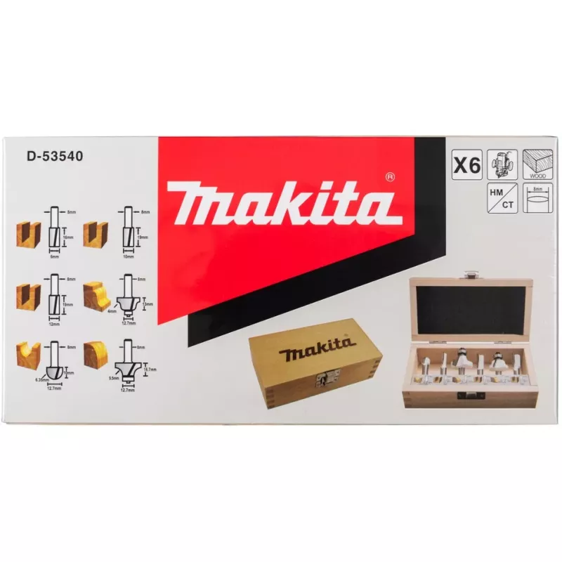 Makita - Juego de fresas - para plástico, madera maciza - 6 piezas (D-53540)