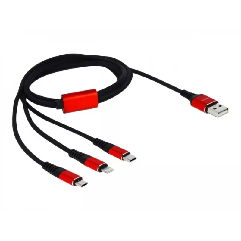 DeLOCK - cable solo para carga - Lightning / USB - USB (M) a Micro-USB tipo B, Lightning, USB-C (M) - 1,0 m - apantallado - negro (85892)