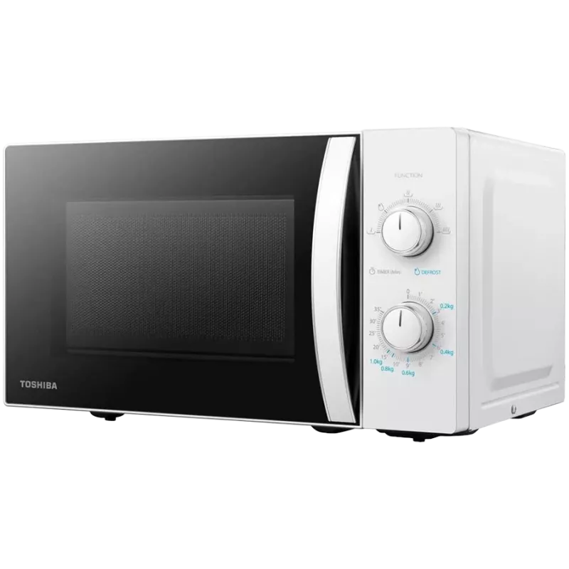 Microondas, volumen 20L, control mecánico, 800W, 5 niveles de potencia, iluminación LED, función descongelar, señal al finalizar el tiempo de cocción, color: blanco