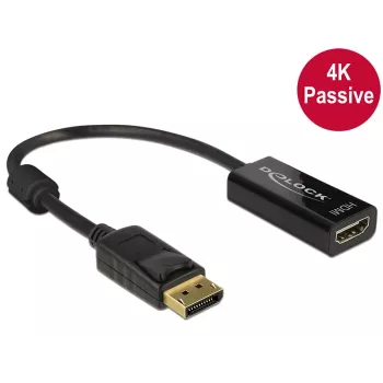 DeLOCK - Adaptador de vídeo/audio - DisplayPort / HDMI - DisplayPort (M) - HDMI, 19 pines (H) - 20 cm - (DisplayPort 1.2) - Negro (62609)