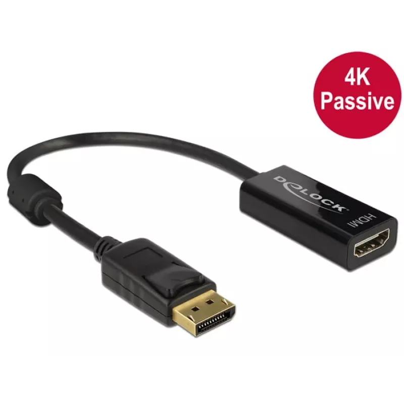 DeLOCK - Adaptador de vídeo/audio - DisplayPort / HDMI - DisplayPort (M) - HDMI, 19 pines (H) - 20 cm - (DisplayPort 1.2) - Negro (62609)