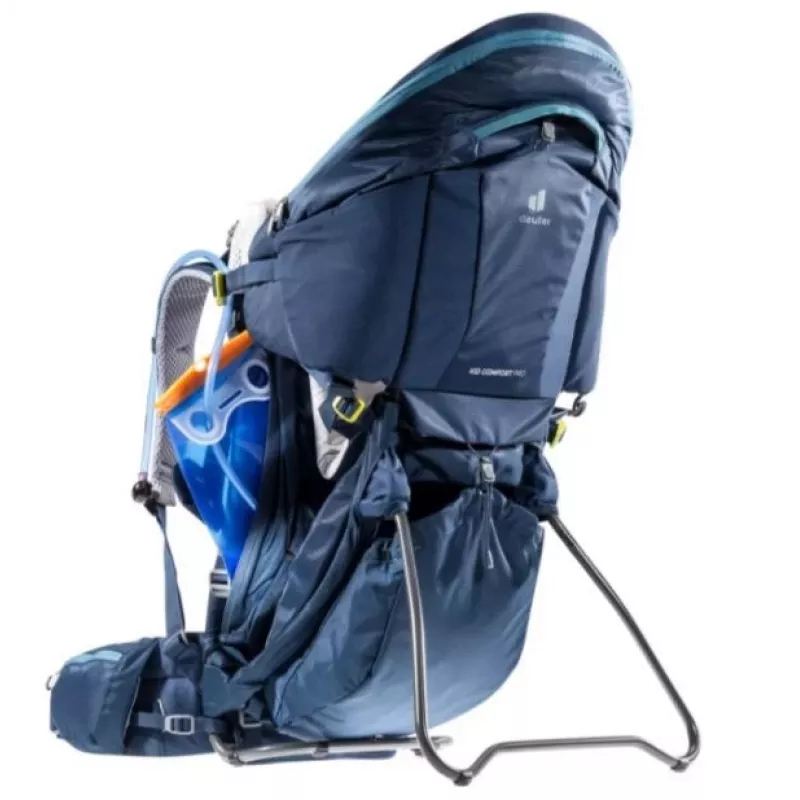 Mochila portabebés Deuter Kid Comfort Pro, azul, poliamida, máx. 22 kg, protección solar, bolsillo lateral