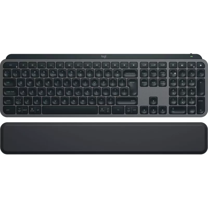 Logitech MX Keys S 920-011589 teclado inalámbrico de tamaño completo, Bluetooth LE / Logi Bolt, retroiluminado, recargable por USB-C, QWERTY US International, con reposamuñecas, grafito