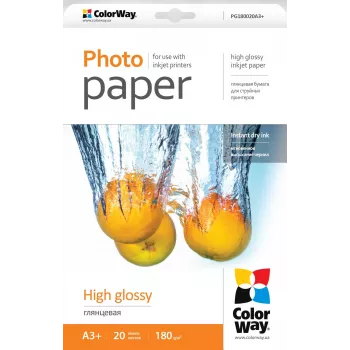 Papel fotográfico ColorWay PG180020A3+ A3+ Brillo 180 g/m² Inyección de tinta
