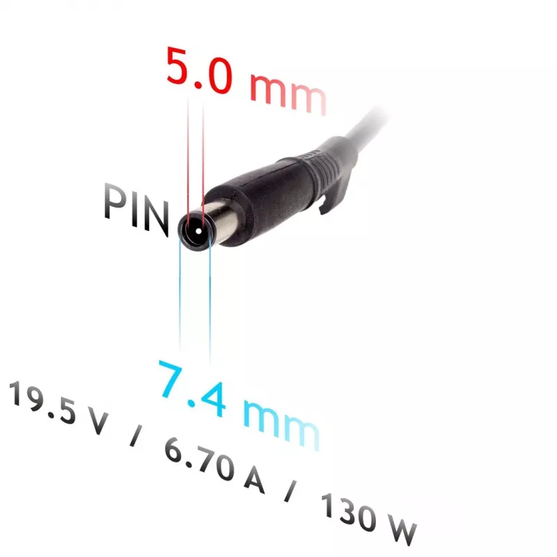 Fuente de alimentación para portátil Akyga AK-ND-57 19,5 V / 6,7 A, 130 W, conector 7,4 x 5,0 mm con pin, para Dell