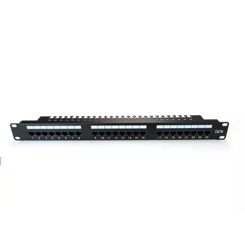 Digitus DN-91524U-EC panel de parcheo de 19" y 24 puertos Cat5e U/UTP, 1U, con soporte para cables, negro