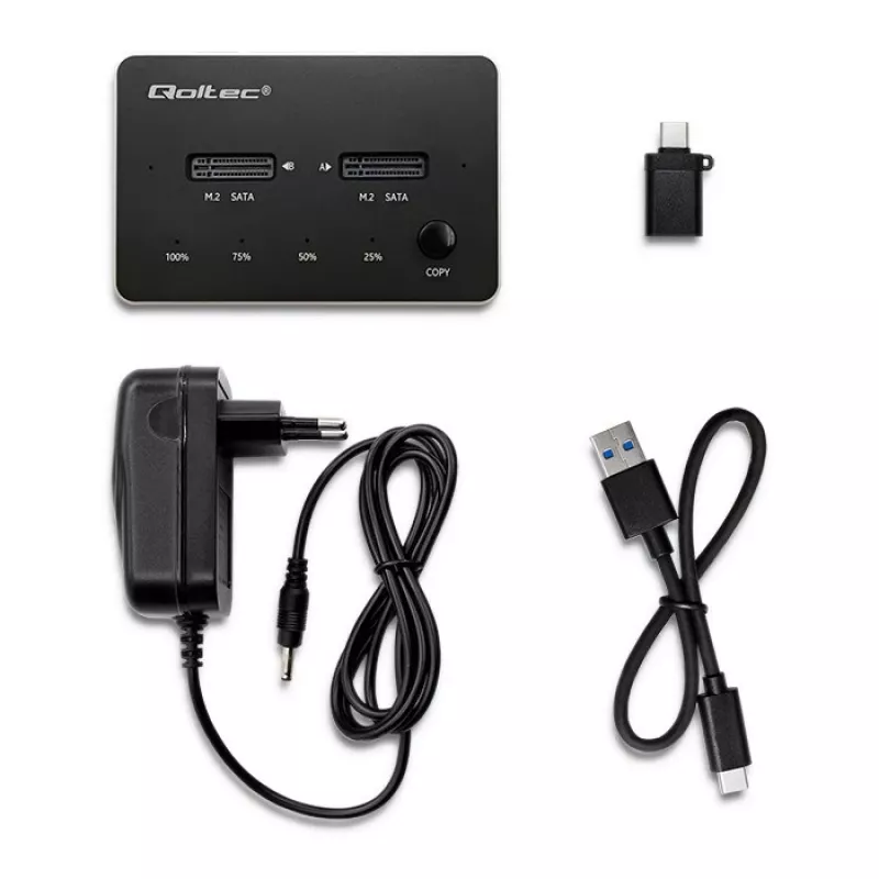 Qoltec 50310 Base de acoplamiento 2x SSD M.2 SATA NGFF USB Type-C