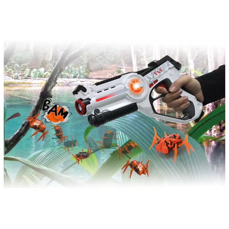 Jamara 410065 Impulse Laser Bug Hunt Set, pistola láser de juguete con diana, blanco/naranja