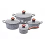 PROMIS Batería de cocina de granito, cazo 16 cm y ollas 20, 24, 28 cm, asas marrones