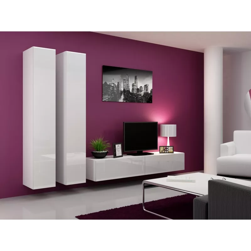 Conjunto de armarios de salón Cama VIGO 4 blanco/blanco brillante