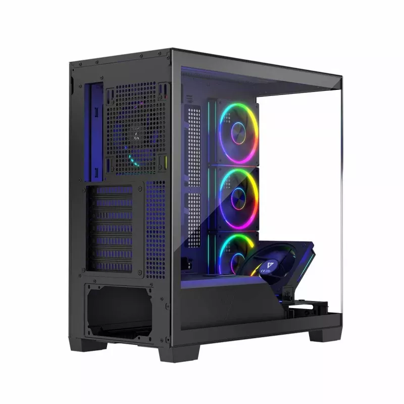 Caja de PC MODECOM Volcano Stellar 5F ATX Midi Tower, cristal templado, 5 ventiladores preinstalados, USB‑C, compatible con microATX/ATX, GPU máx. 420 mm, altura de disipador de CPU 175 mm