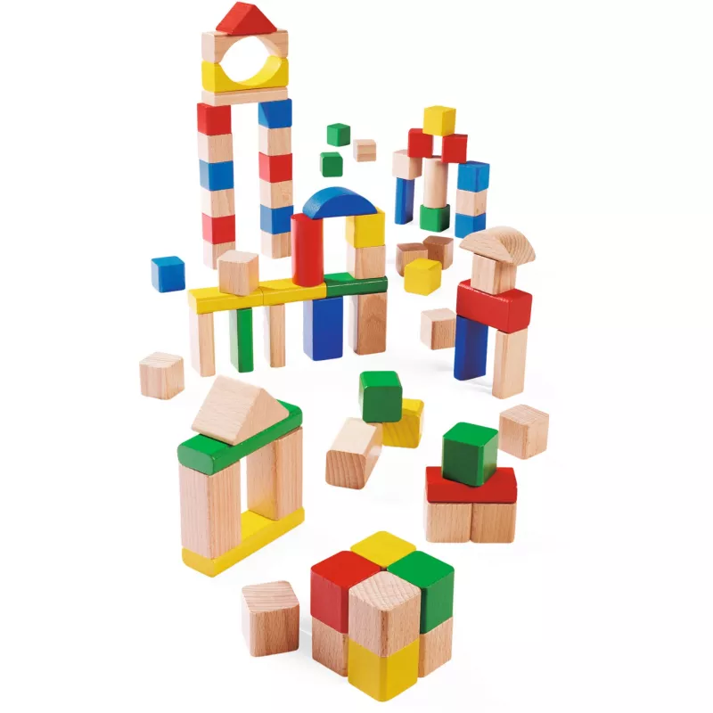 Bloques de construcción de madera Eichhorn colorido/natural (75 piezas)