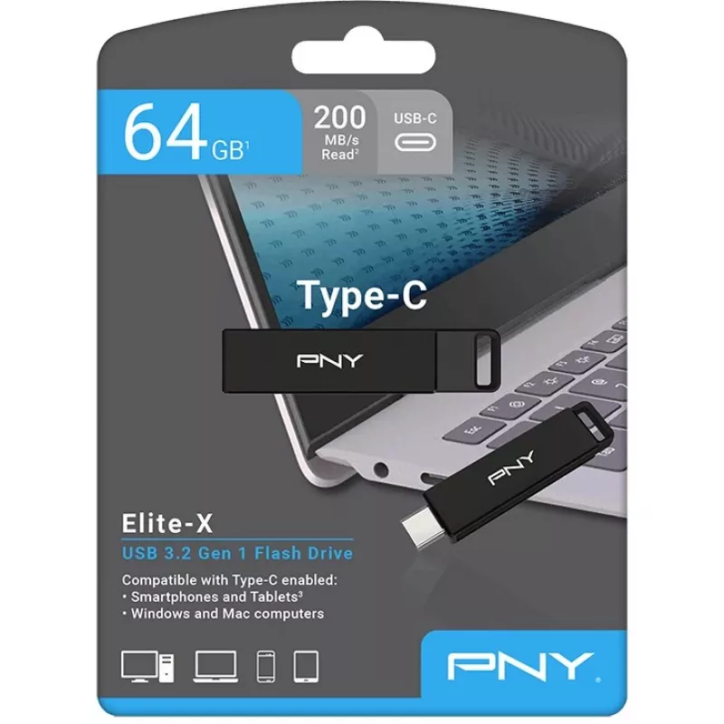 Memoria USB PNY Elite-X 64 GB USB Type-C 3.2 Gen 1 (3.1 Gen 1) negra (P-FDI64GELTXC-GE)