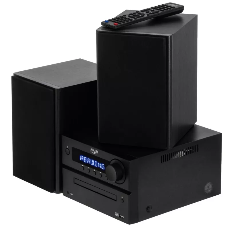 Minicadena estéreo Hi‑Fi Adler AD 1917 — Bluetooth V5.3, CD/USB/MP3, 2×25 W RMS, sintonizador FM, ecualizador de 4 bandas, AUX, negro