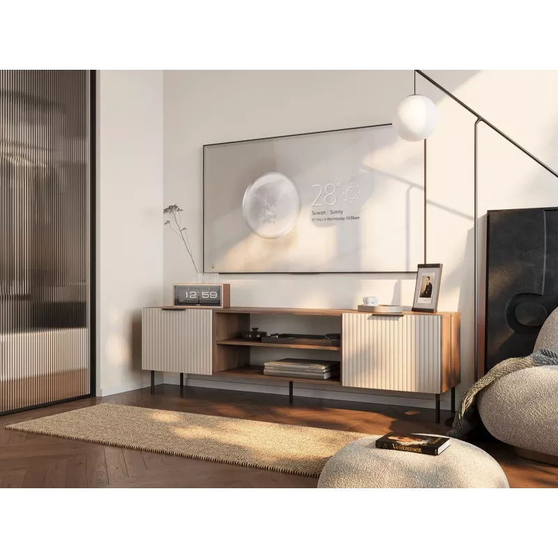 Mueble TV Cama ALMERA 180,5×42×52,5 cm nogal/cashmere – superficie de aglomerado, marco nogal