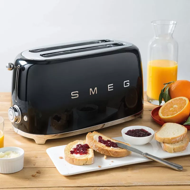 Smeg - Tostadora TSF02 4 rebanadas - negro/lacado/AnxAlxPr 41x20,8x21,5 cm/6 niveles de tostado/1500W