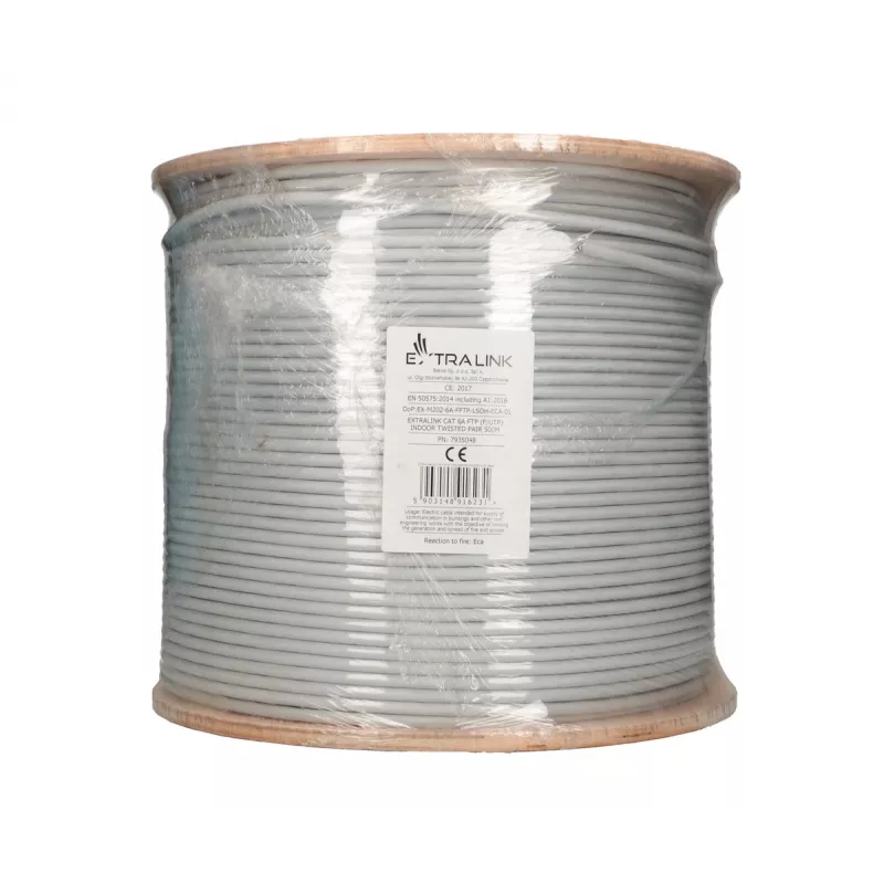 Cable de red Extralink par trenzado CAT6A FTP (F/FTP) V2 interior 500M gris