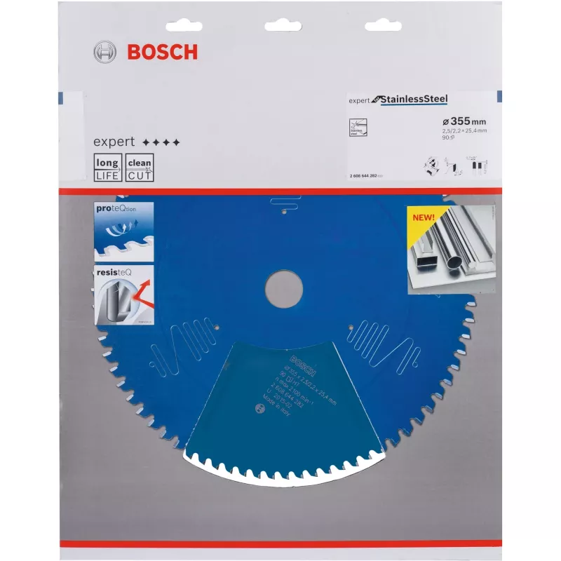 Bosch 2608644282 Expert for Stainless Steel hoja de sierra circular, Ø 355 mm, 90 dientes, orificio 25,4 mm, para sierras de corte e ingletadoras