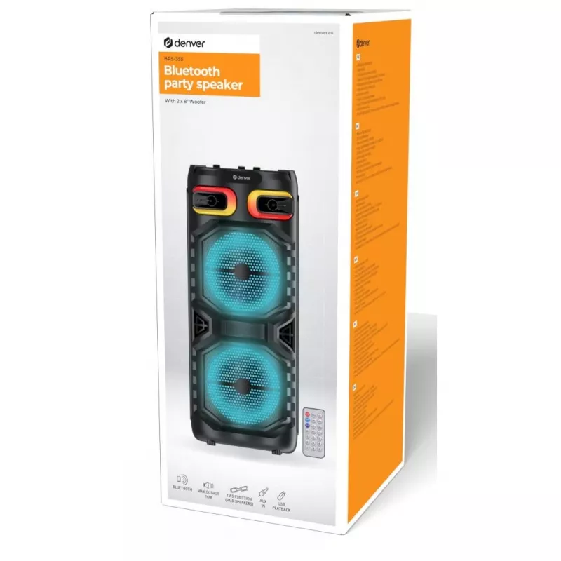 DENVER BPS-355 - sistema de sonido para fiestas - inalámbrico - Bluetooth - 16 vatios - dos vías (111151200160)