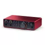 Interfaz de audio Focusrite Scarlett 2i2 4th Gen — 2-In/2-Out USB-C, 24 bits/192 kHz, preamplificador 69 dB, sobremesa, Negro/Rojo