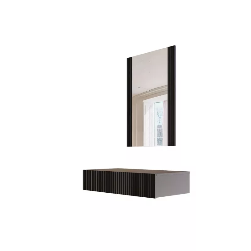 Tocador con espejo cama meble PAFOS 80×41,6×100 cm, marco de MDF, 1 cajón, negro mate