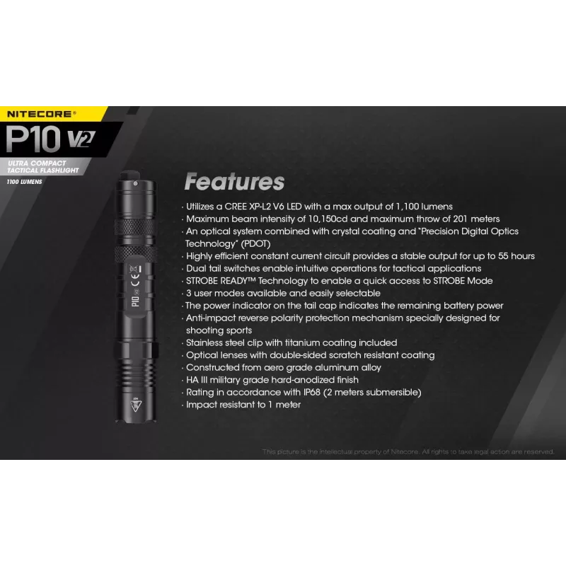 Nitecore P10 V2 linterna, serie Precise, 1100 lm