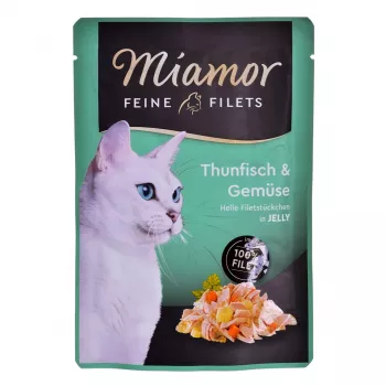 Comida húmeda para gatos Miamor Fine Fillets en gelatina 100 g — pescado con zanahoria, gatos adultos, bolsa