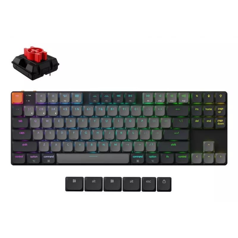 Teclado mecánico Keychron K1X-B1, 80% (87 teclas), USB + Bluetooth, QWERTY inglés, gris, retroiluminación RGB