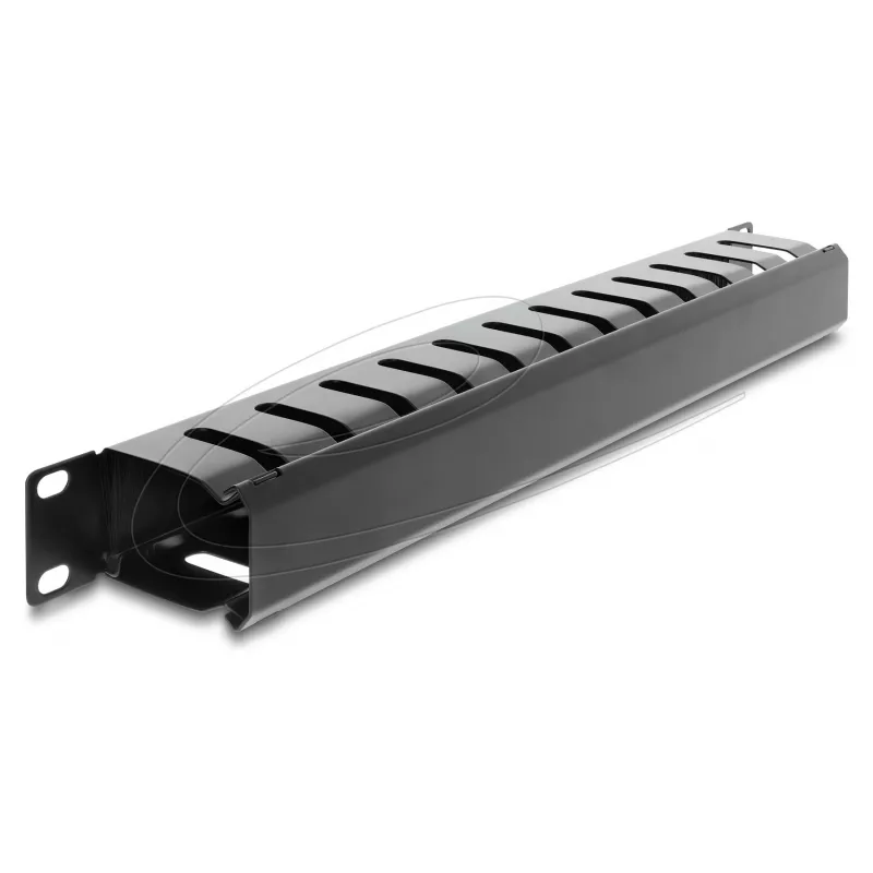 Delock 67628 panel de gestión de cables de 19" con cepillo, 1U, negro