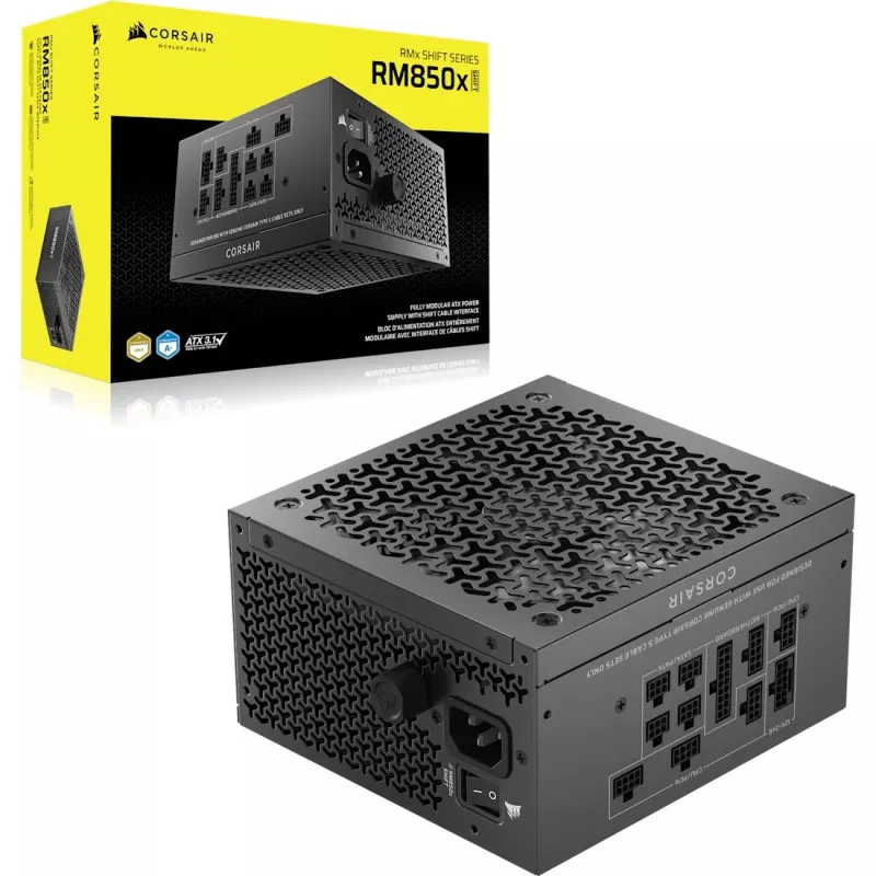 Fuente de alimentación CORSAIR RMx Shift Series RM850x 850W ATX 24 pines, 80 PLUS Gold, Negra, ventilador de 140 mm