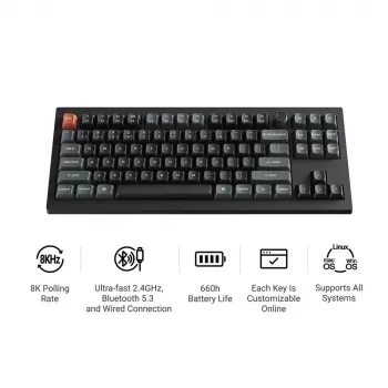 Teclado mecánico Keychron V3 Ultra 8K — con cable y Bluetooth, distribución QWERTY, RGB LED, negro
