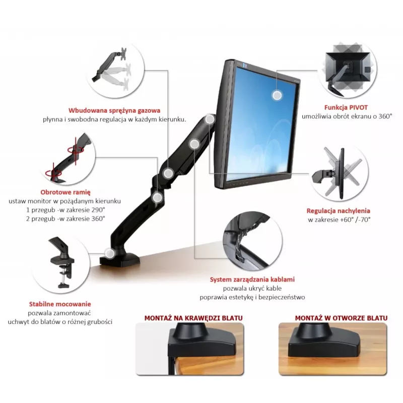 ART soporte de escritorio con resorte de gas para 1 monitor