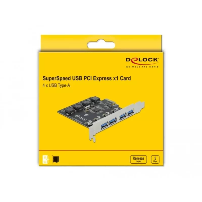 Tarjeta Delock PCI Express x1 a 4 x conector USB Type-A externo SuperSpeed USB