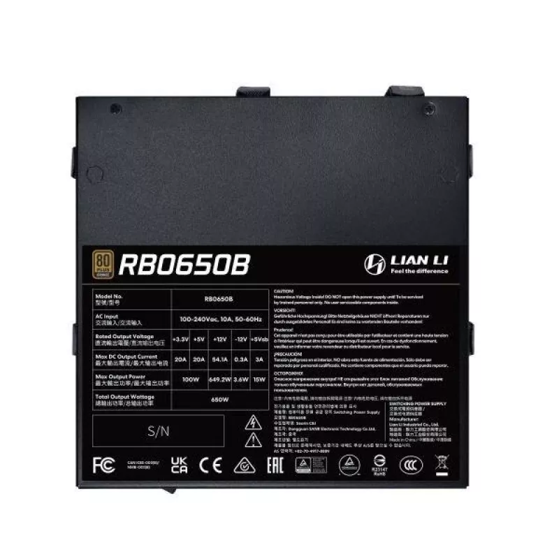 Fuente de alimentación Lian Li RB0650B.B 650 W ATX 24 pines, 80 PLUS Bronze, ventilador de 135 mm, negro