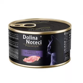 Comida húmeda para gatos Dolina Noteci Premium rico en conejo 185 g — alimento completo para gatos adultos, proteína 10%, grasa 6%, humedad 80%