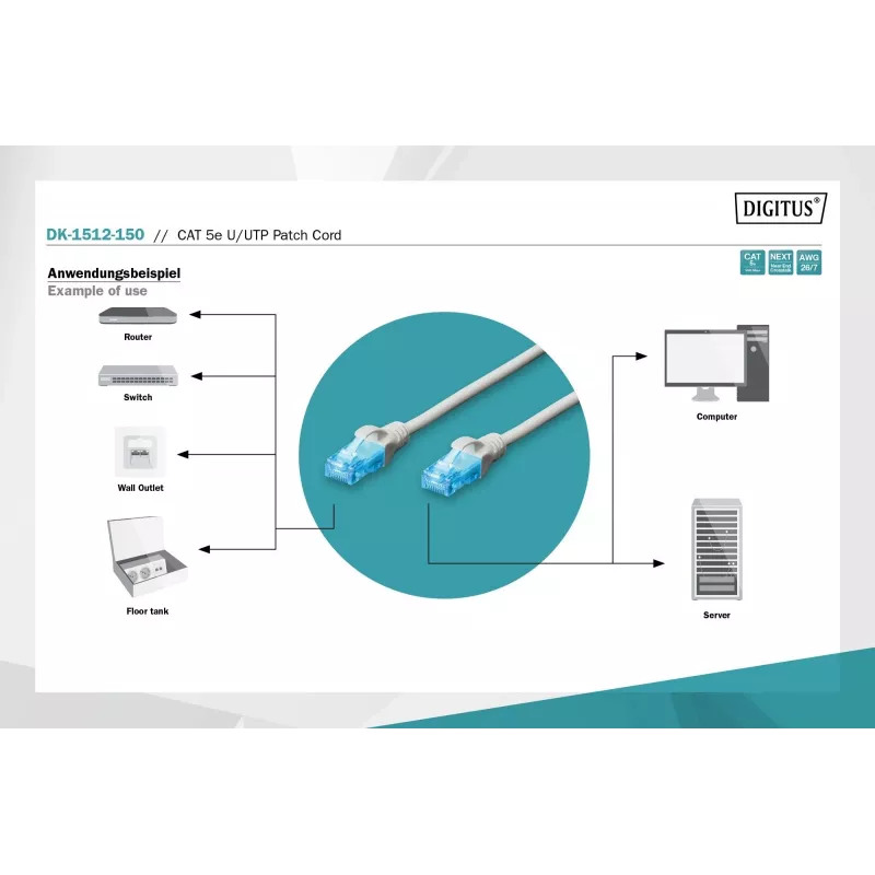 Digitus DK-1512-150 cable de red RJ45 CAT 5e U/UTP gris 15 m